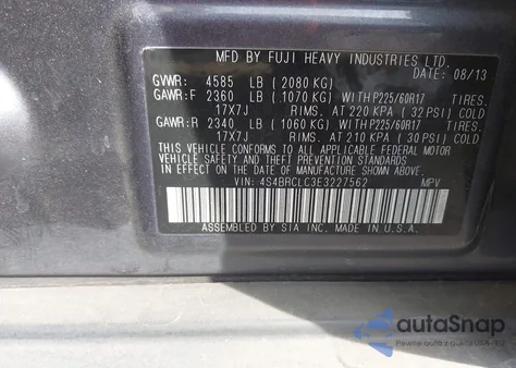 2014 Subaru Outback 2.5I Limited z USA, uszkodzony, nr VIN 4S4BRCLC3E3227562